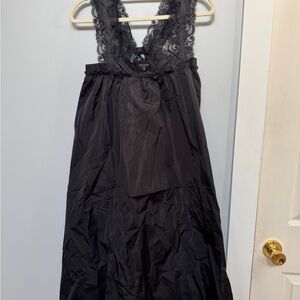 Prada Black Nylon Lace V-Back Slip Dress Medium